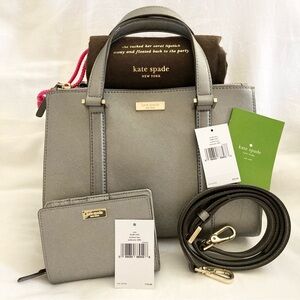 Kate Spade Set Matching Metallic Saffiano Leather Crossbody/Handbag + Wallet